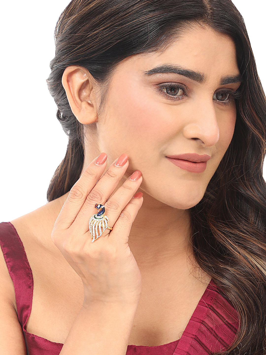 Women's Elegant Peacock Shape Multicolour American Diamond Cocktail Ring