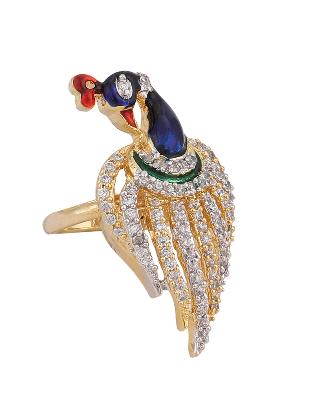 Women's Elegant Peacock Shape Multicolour American Diamond Cocktail Ring