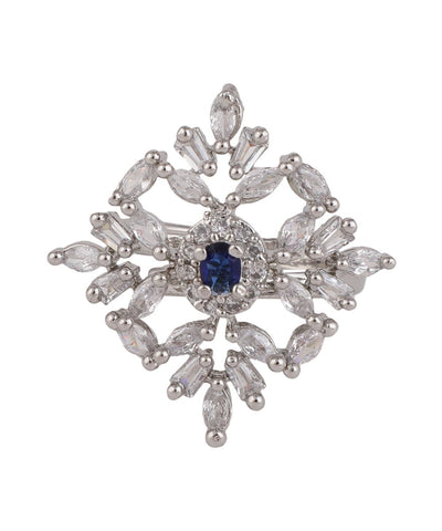 Women's Silver Plated American Diamond Blue Stone Diamond Shaped Statement Ring