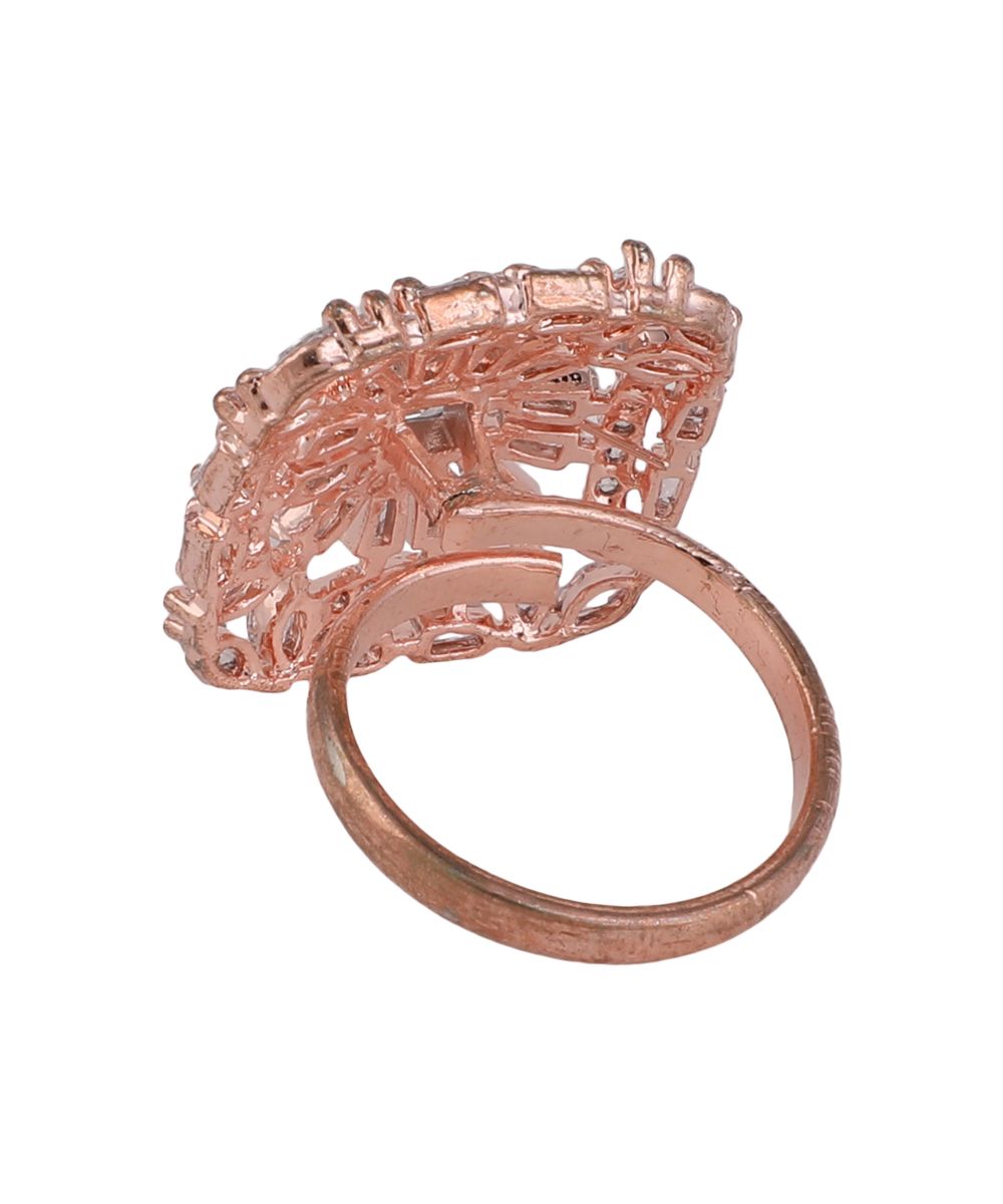 Women's American Diamond Studded Rose Gold Square shaped Statement Cocktail Ring
