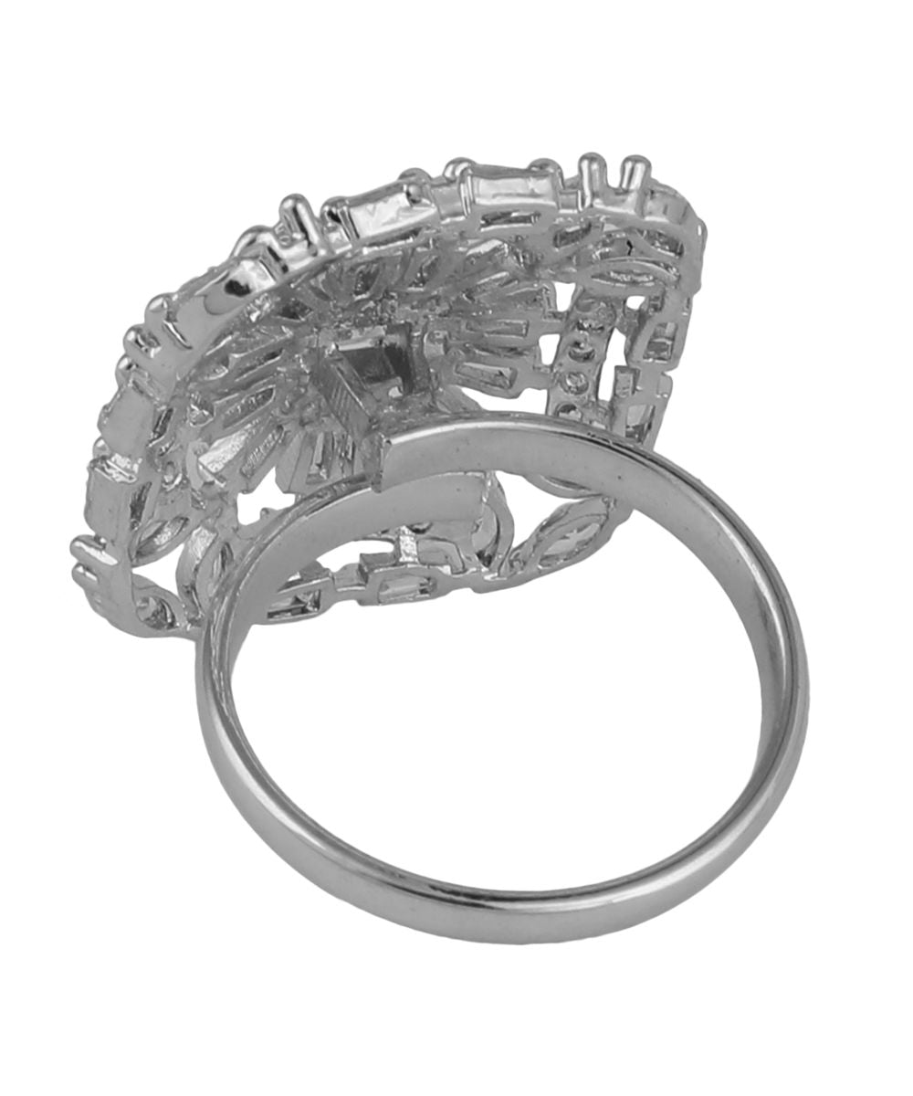 Women's American Diamond Studded Silver plated Square shaped Statement Cocktail Ring