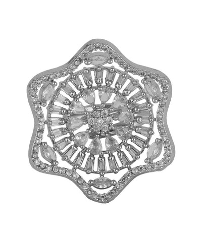 Women's Absract Shaped American Diamond Studded Silver Statement Cocktail Ring