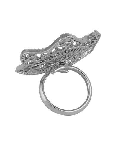 Women's Absract Shaped American Diamond Studded Silver Statement Cocktail Ring