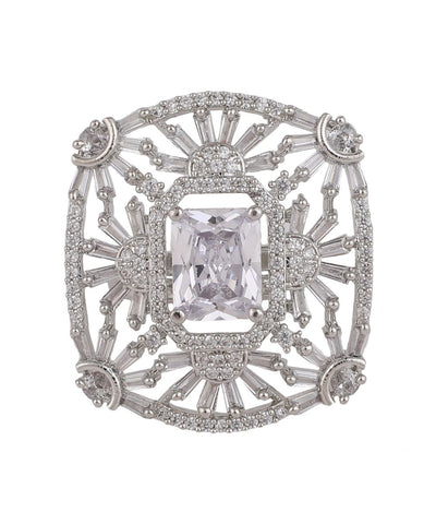 Women's Statement American Diamond Studded Silver Symmentrical Shaped Cocktail Ring