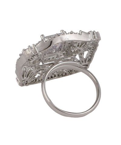 Women's Statement American Diamond Studded Silver Symmentrical Shaped Cocktail Ring