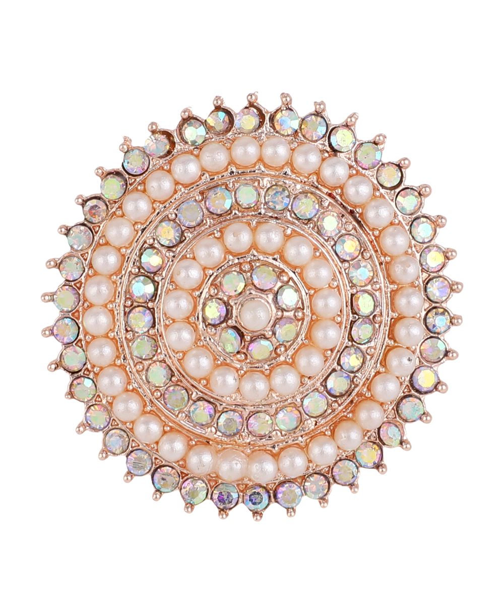 Women's Rose Gold Stone and Pearl Studded Round Shaped Cocktail Ring