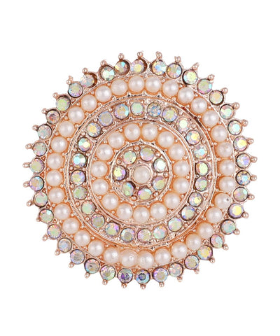 Women's Rose Gold Stone and Pearl Studded Round Shaped Cocktail Ring