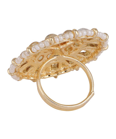 Women's Ethnic Gold Plated Kundan and Pearl Studded Statement Cocktail Ring