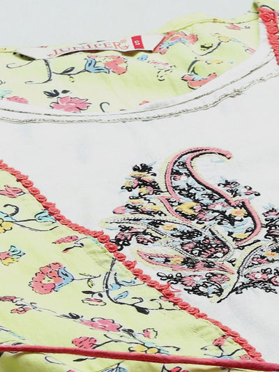 Women's Kurta with Floral Print Jacket and Mask