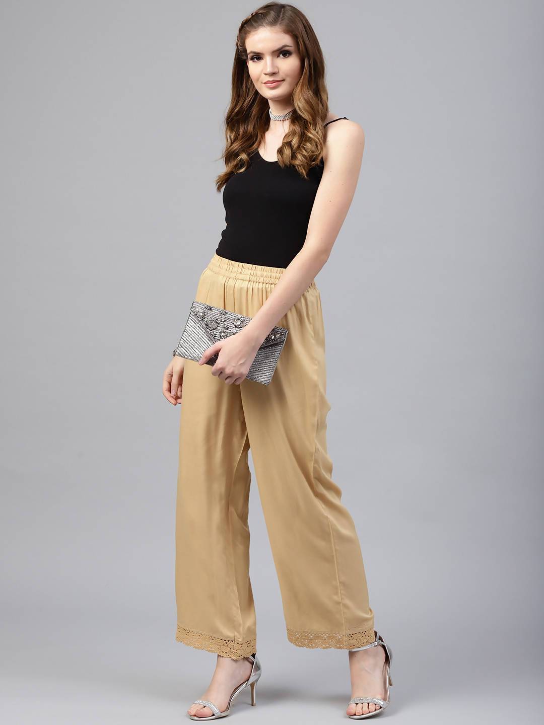 Women's Rayon Embellished Wide-Leg Palazzo