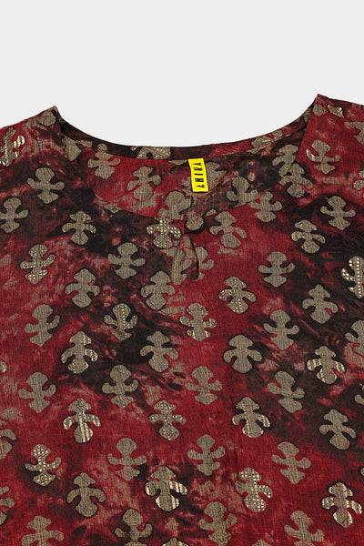 Women's Silk Blend Red Printed Regular Fit Kurta