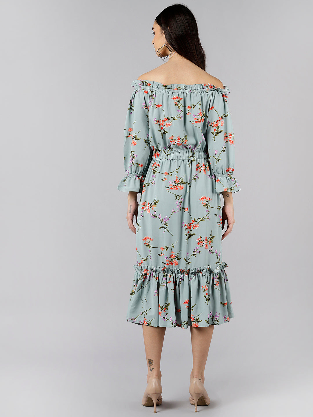 Women's Blue Crepe Floral Printed Dress
