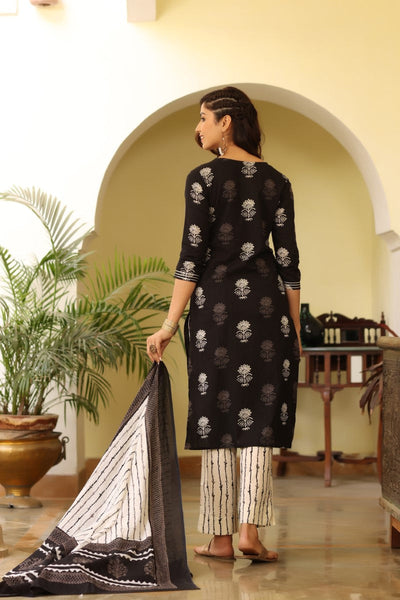 Women's Cotton Blend Printed Kurta Pant Dupatta Set