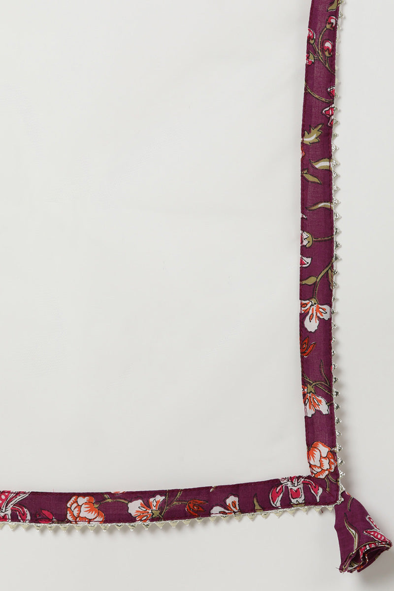Women's Cotton Blend Printed Floral Kurta Pants With Dupatta