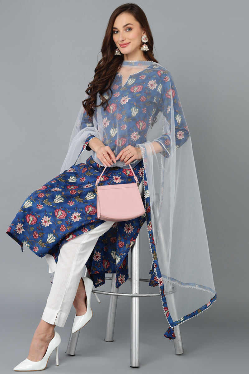 Women's Cotton Blend Floral Printed Kurta Pant With Dupatta