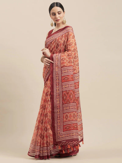 Women's Maroon Art Silk Printed Saree
