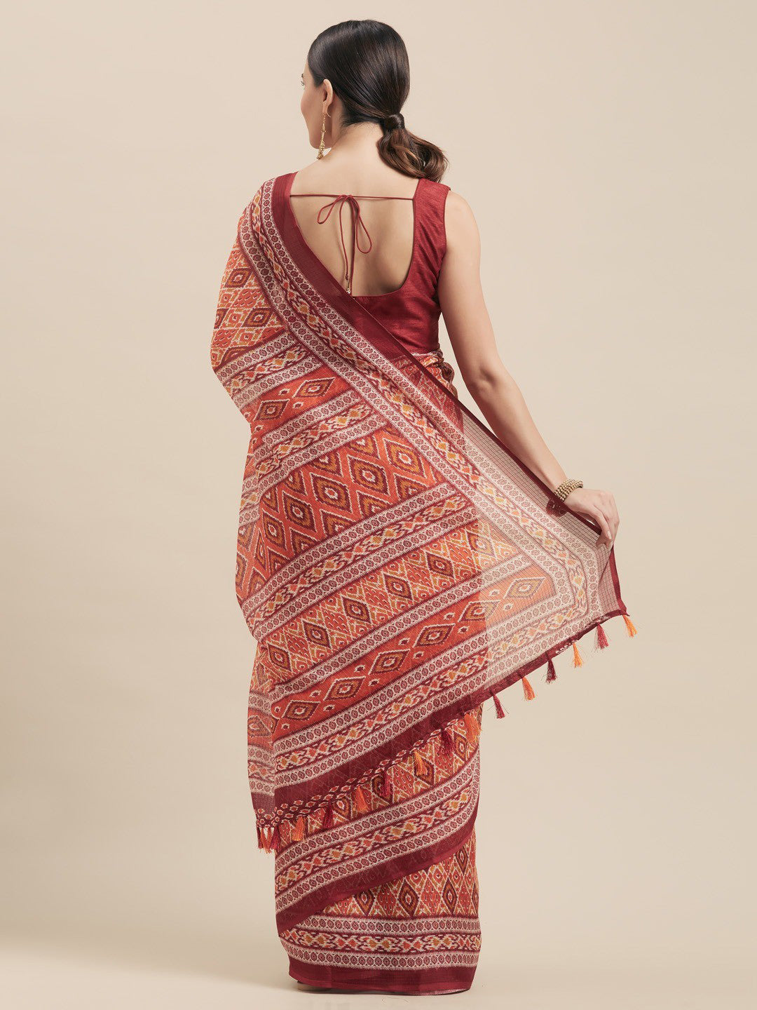 Women's Maroon Art Silk Printed Saree