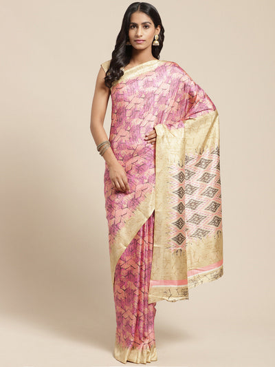 Women's Pink Art Silk Printed Saree