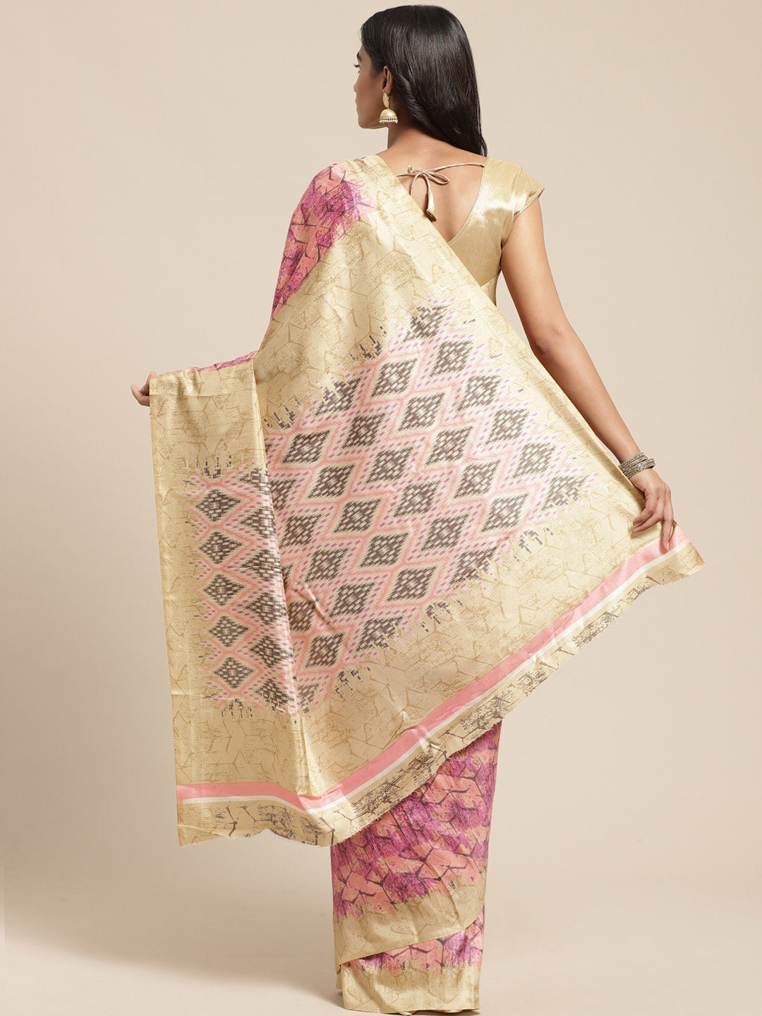 Women's Pink Art Silk Printed Saree