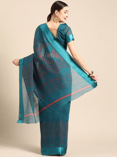 Women's Blue Art Silk Printed Saree