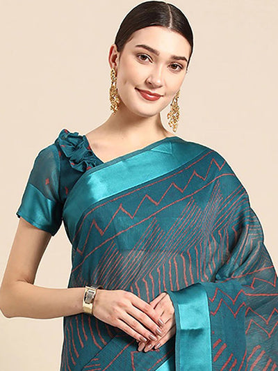 Women's Blue Art Silk Printed Saree