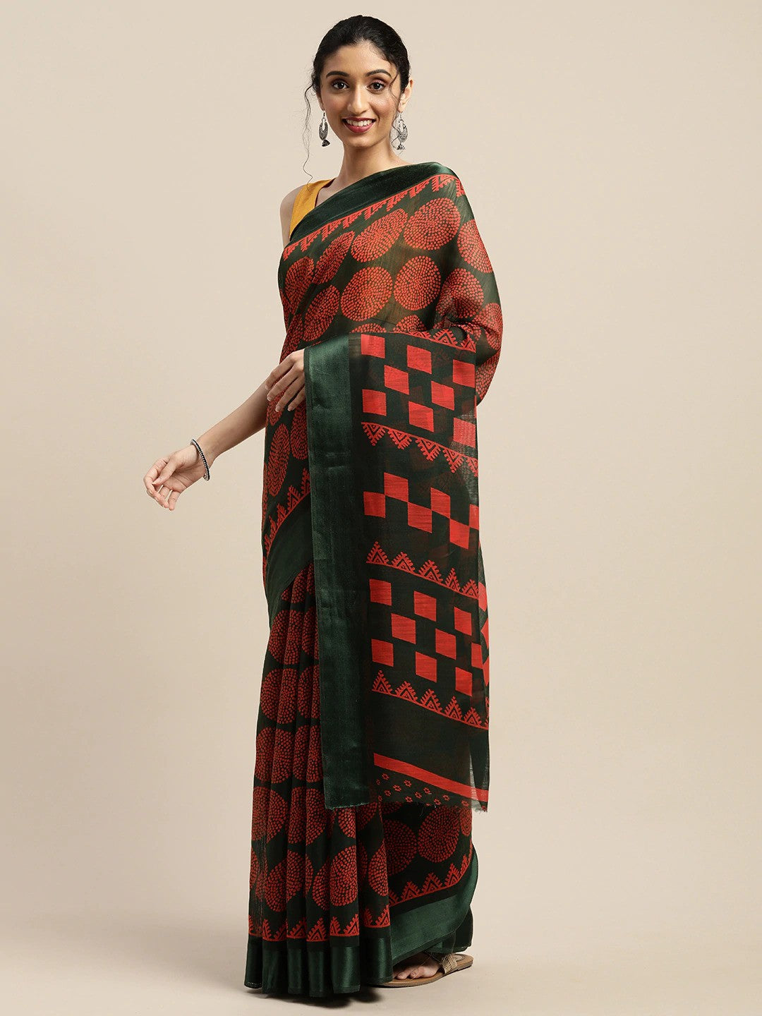 Women's Green Art Silk Printed Saree