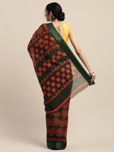 Women's Green Art Silk Printed Saree