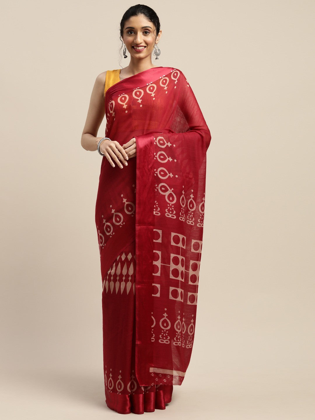 Women's Maroon Art Silk Printed Saree