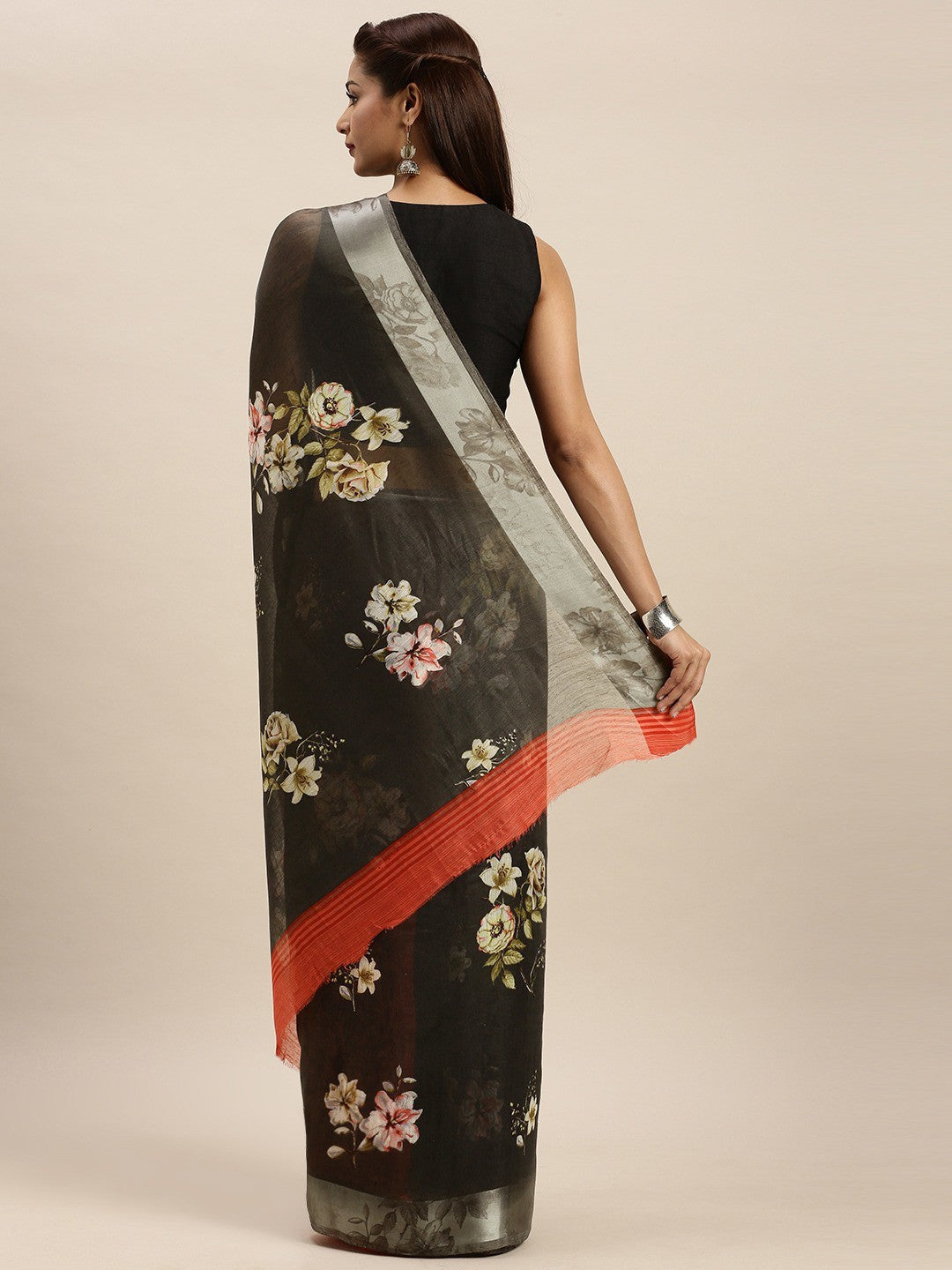 Women's Black Art Silk Printed Saree