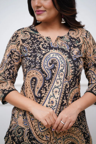Women's Black Printed Viscose Rayon Kurta Set