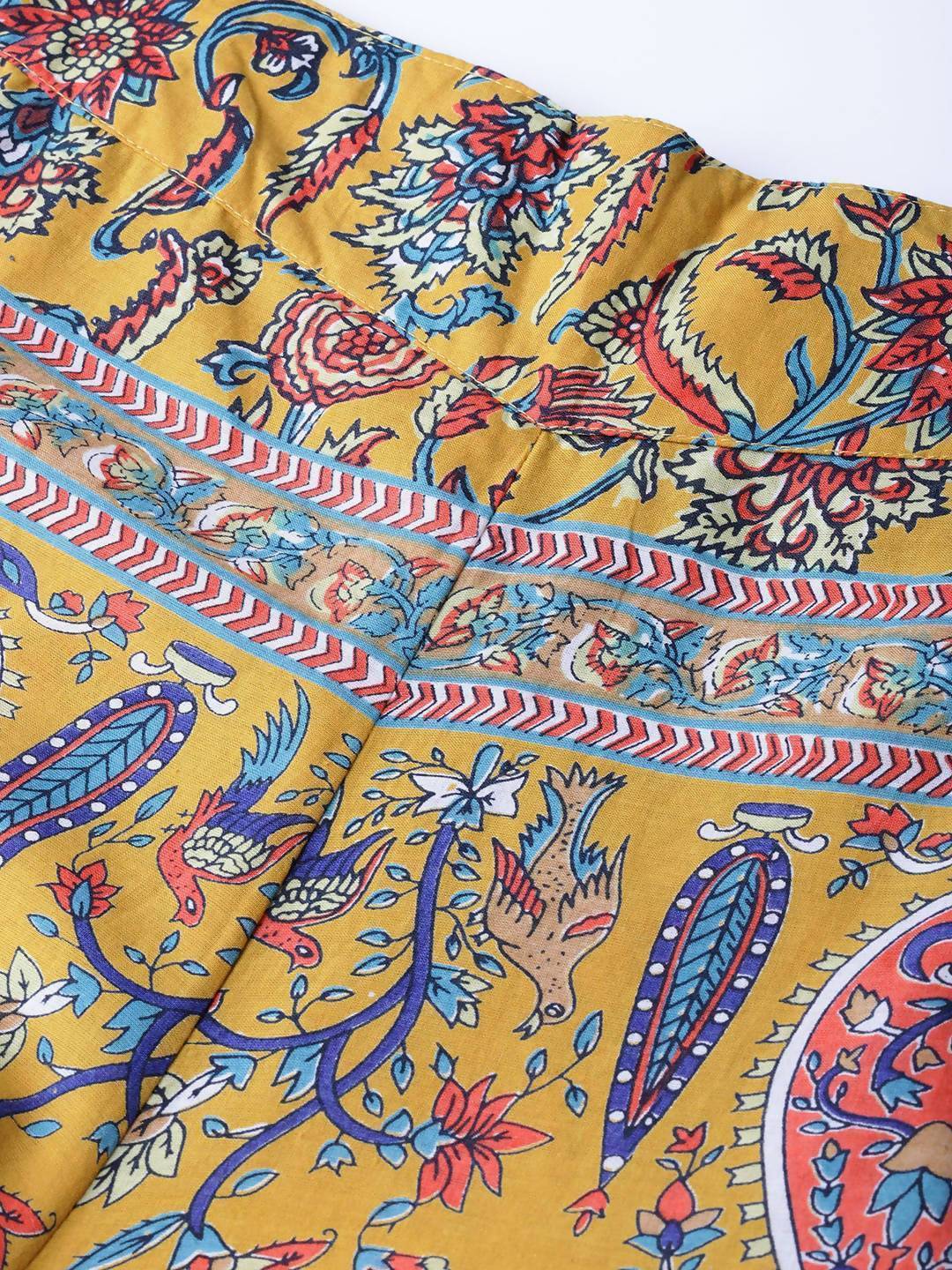 Women's Mustard Cotton Printed Flared Palazzo