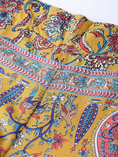 Women's Mustard Cotton Printed Flared Palazzo