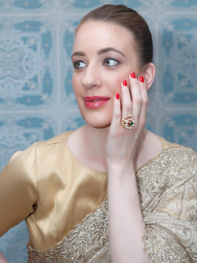 Women's Beautfully Embellished Gold Rin