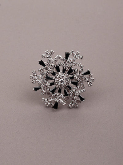 Women's Black Beaded Silver-Tone Statement Finger Ringã‚