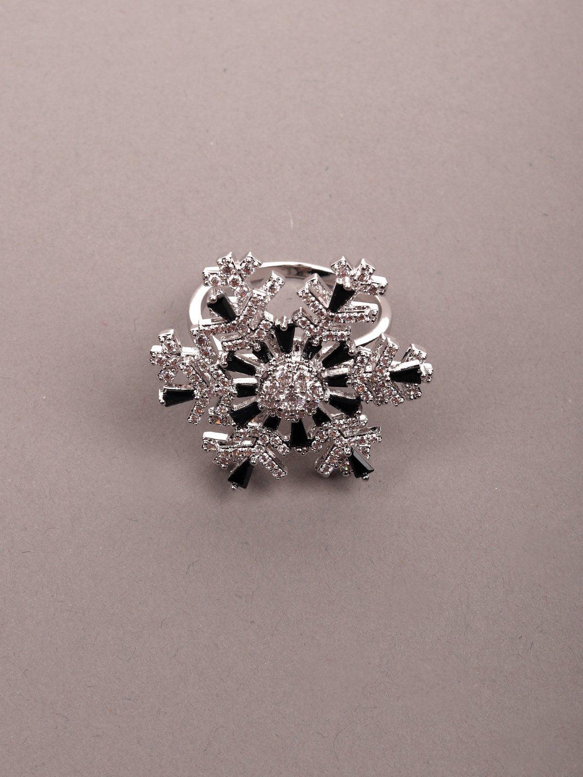 Women's Black Beaded Silver-Tone Statement Finger Ringã‚