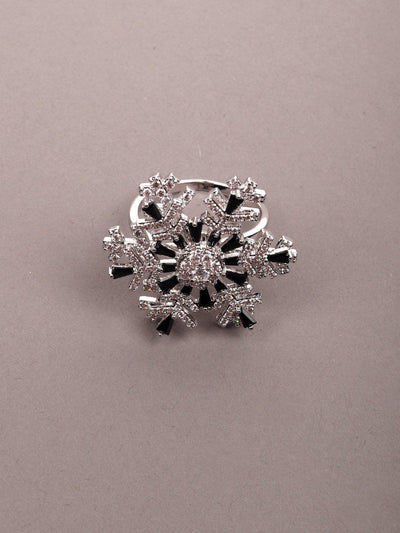 Women's Black Beaded Silver-Tone Statement Finger Ringã‚