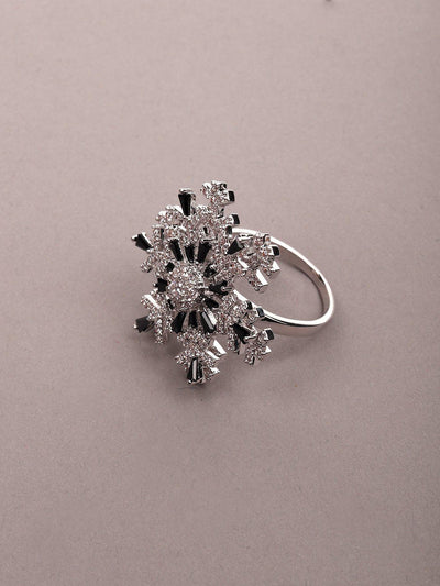 Women's Black Beaded Silver-Tone Statement Finger Ringã‚