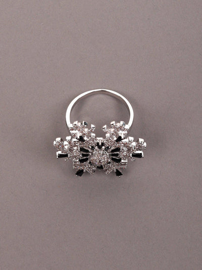 Women's Black Beaded Silver-Tone Statement Finger Ringã‚