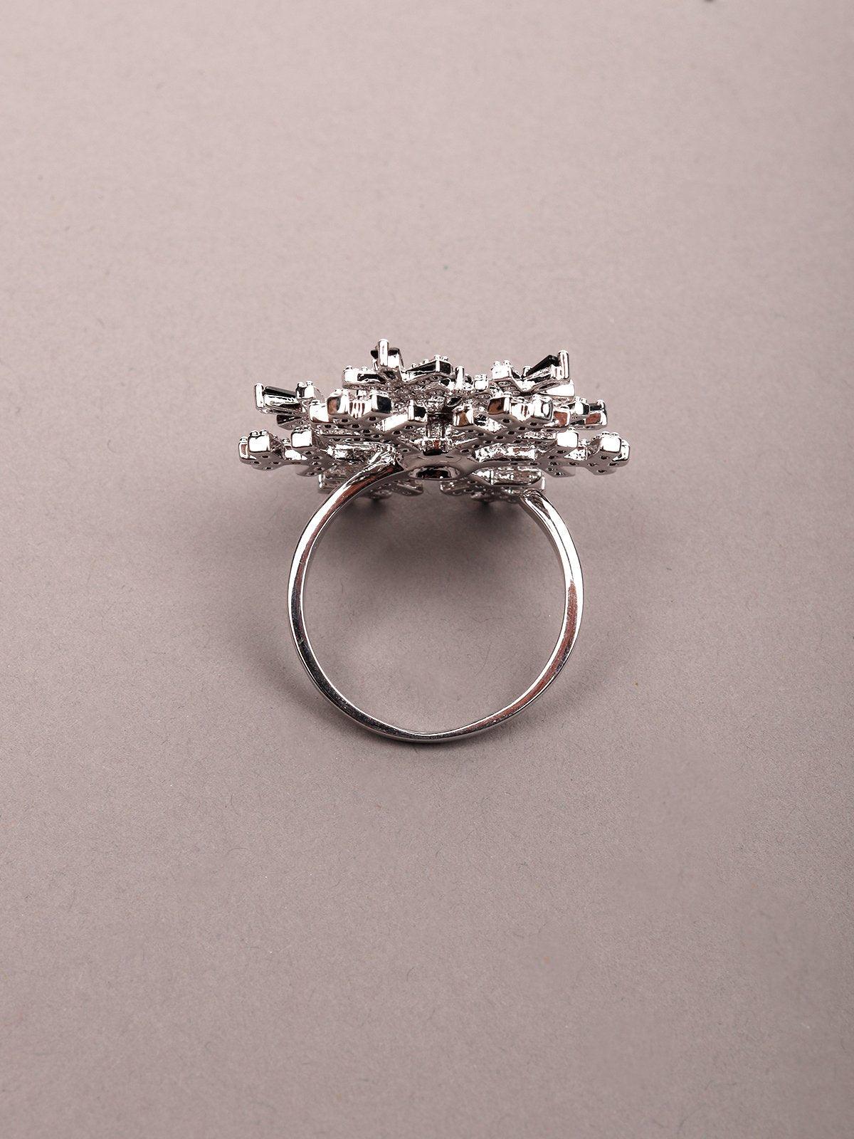 Women's Black Beaded Silver-Tone Statement Finger Ringã‚