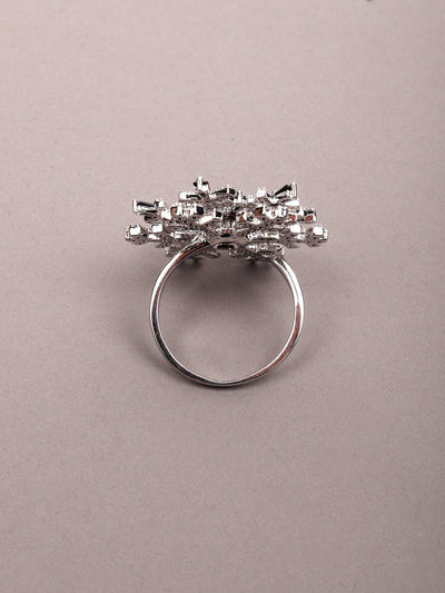 Women's Black Beaded Silver-Tone Statement Finger Ringã‚