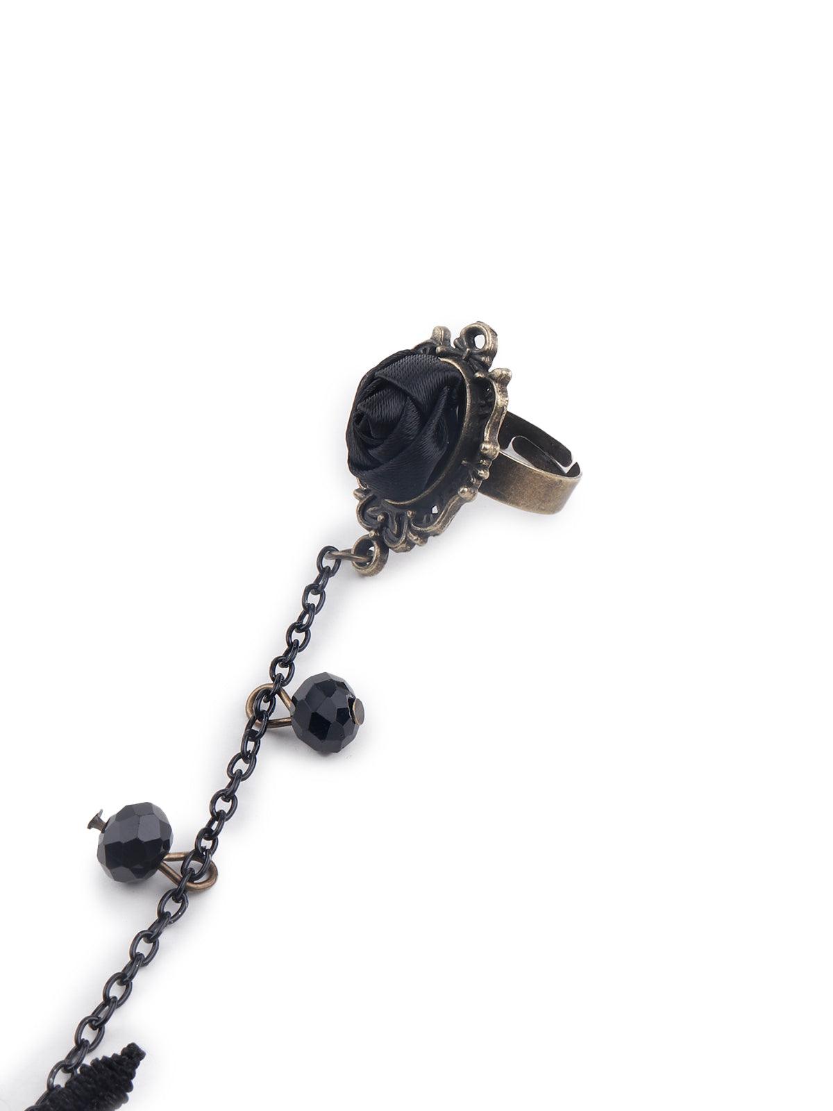 Women's Black Lace Bracelet Secured With A Ring Chai