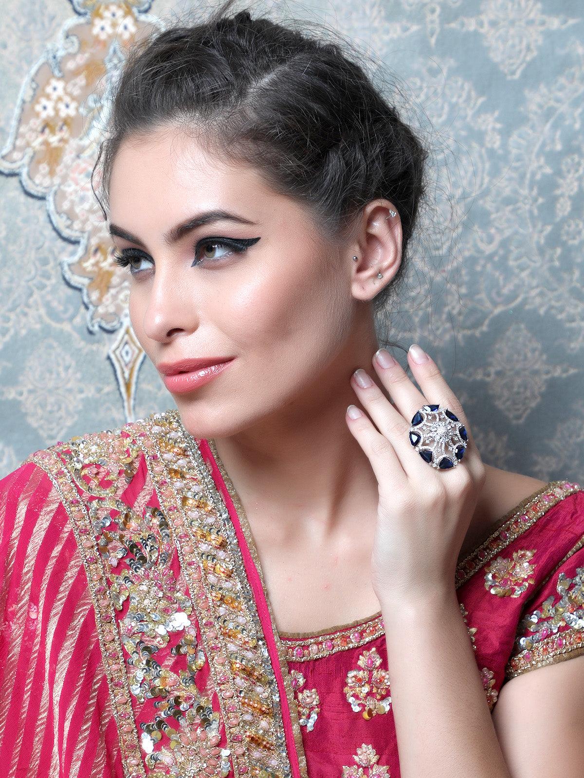 Women's Blue Diamonds Embellished Rin