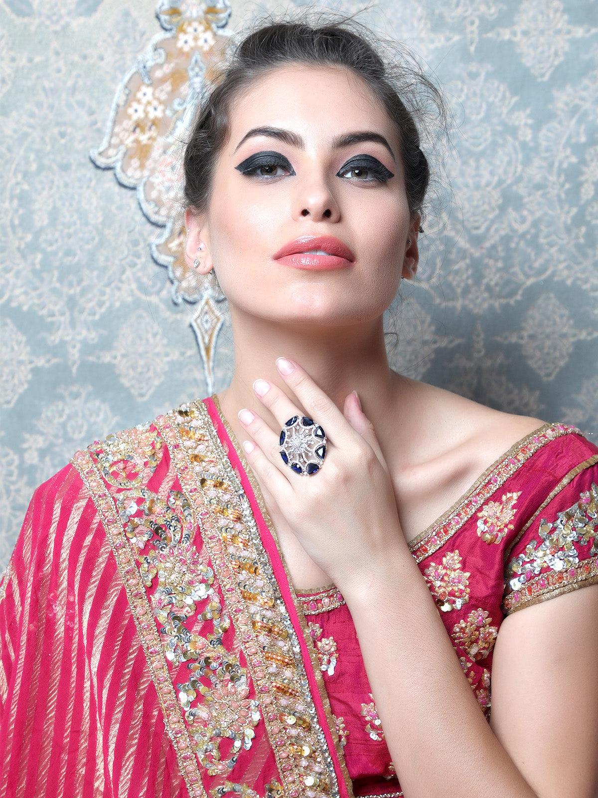 Women's Blue Diamonds Embellished Rin