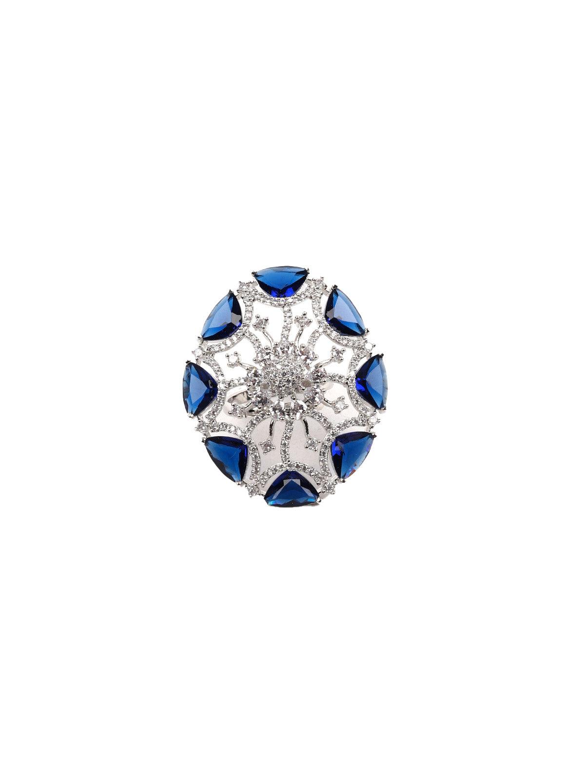 Women's Blue Diamonds Embellished Rin