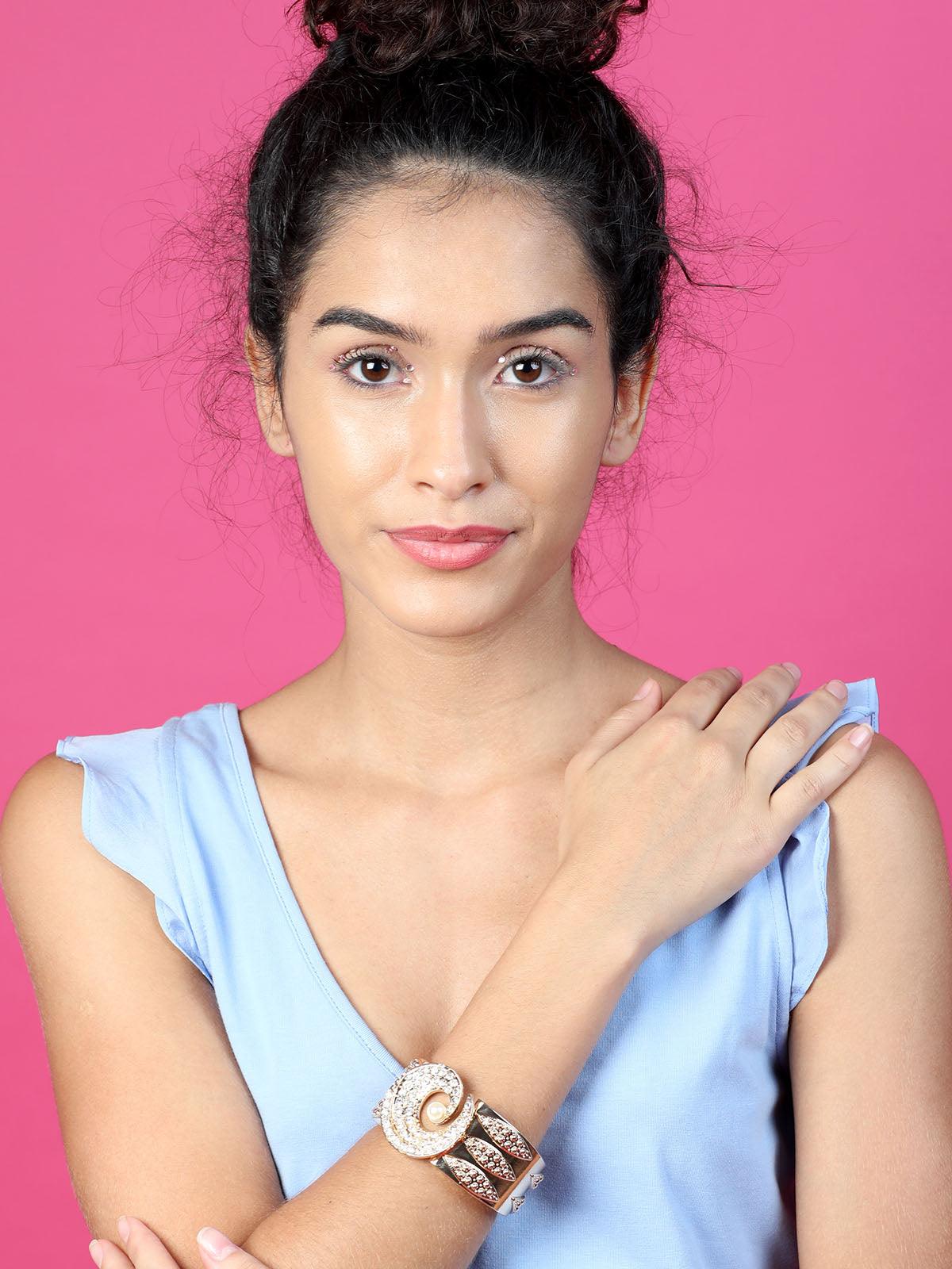 Women's Broad Gold Studded Bracelet For Wome