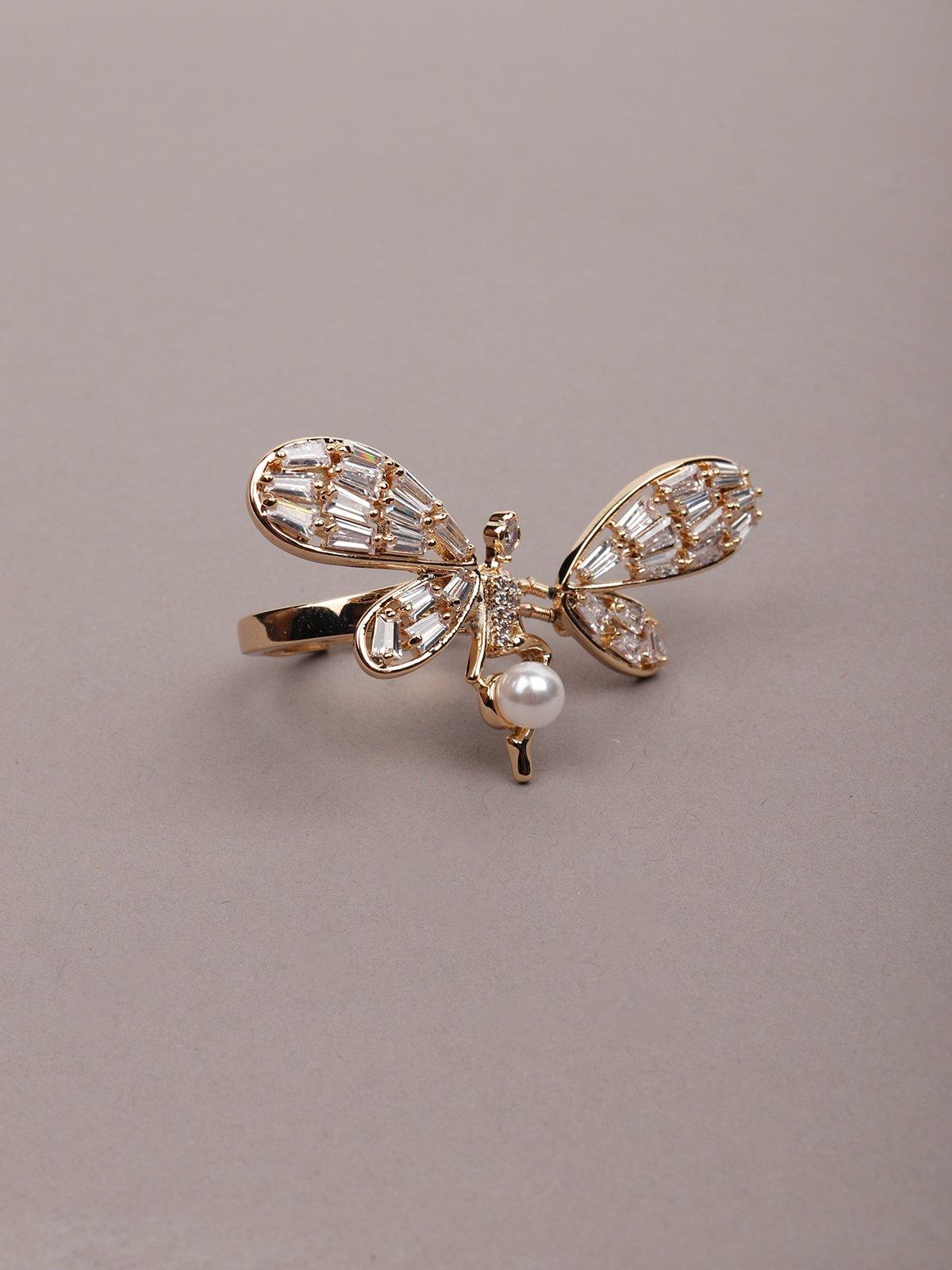 Women's Butterfly Shaped Gold Tone Finger Ringã‚