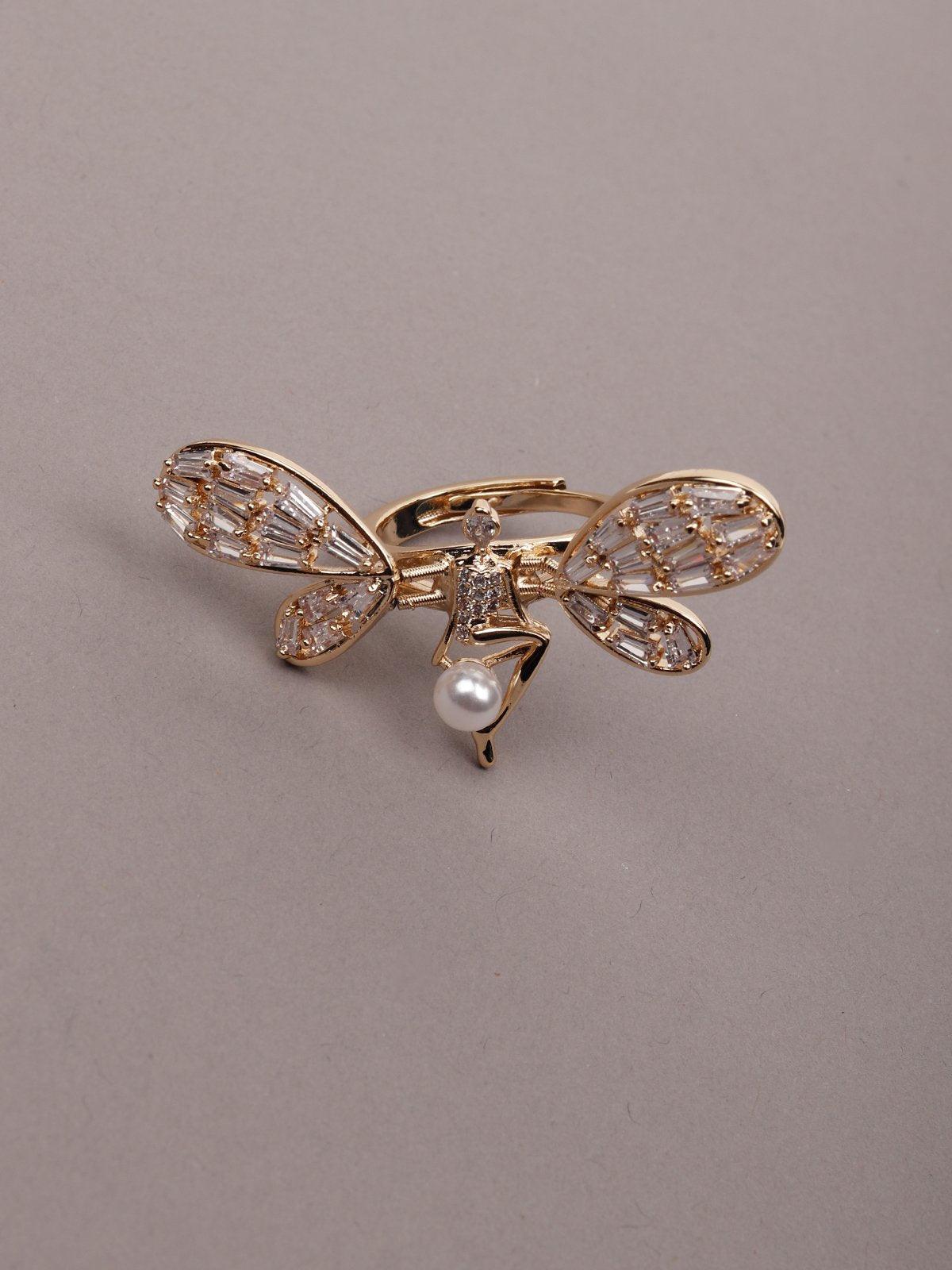 Women's Butterfly Shaped Gold Tone Finger Ringã‚