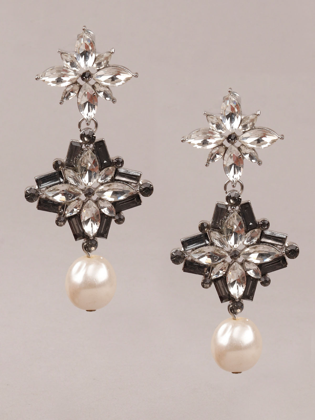 Women's White Faux Pearl And Stone Dangle Earrin