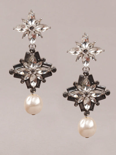 Women's White Faux Pearl And Stone Dangle Earrin