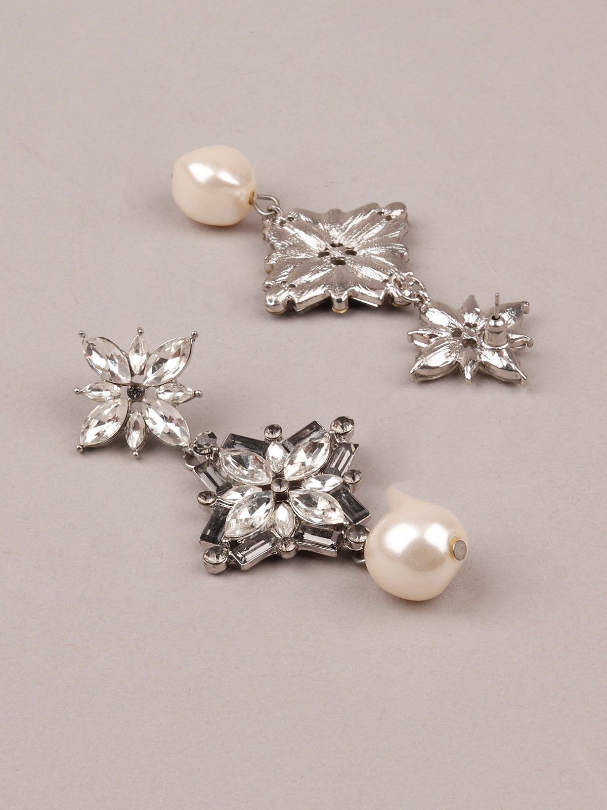 Women's White Faux Pearl And Stone Dangle Earrin